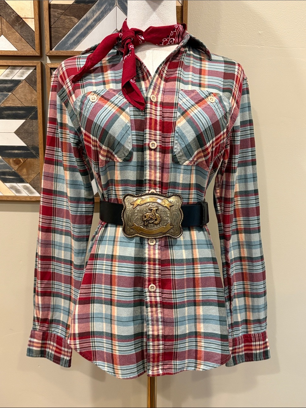 Vintage Ralph Lauren Blue Label Western Cotton Plaid Flannel Button-Down Top 2